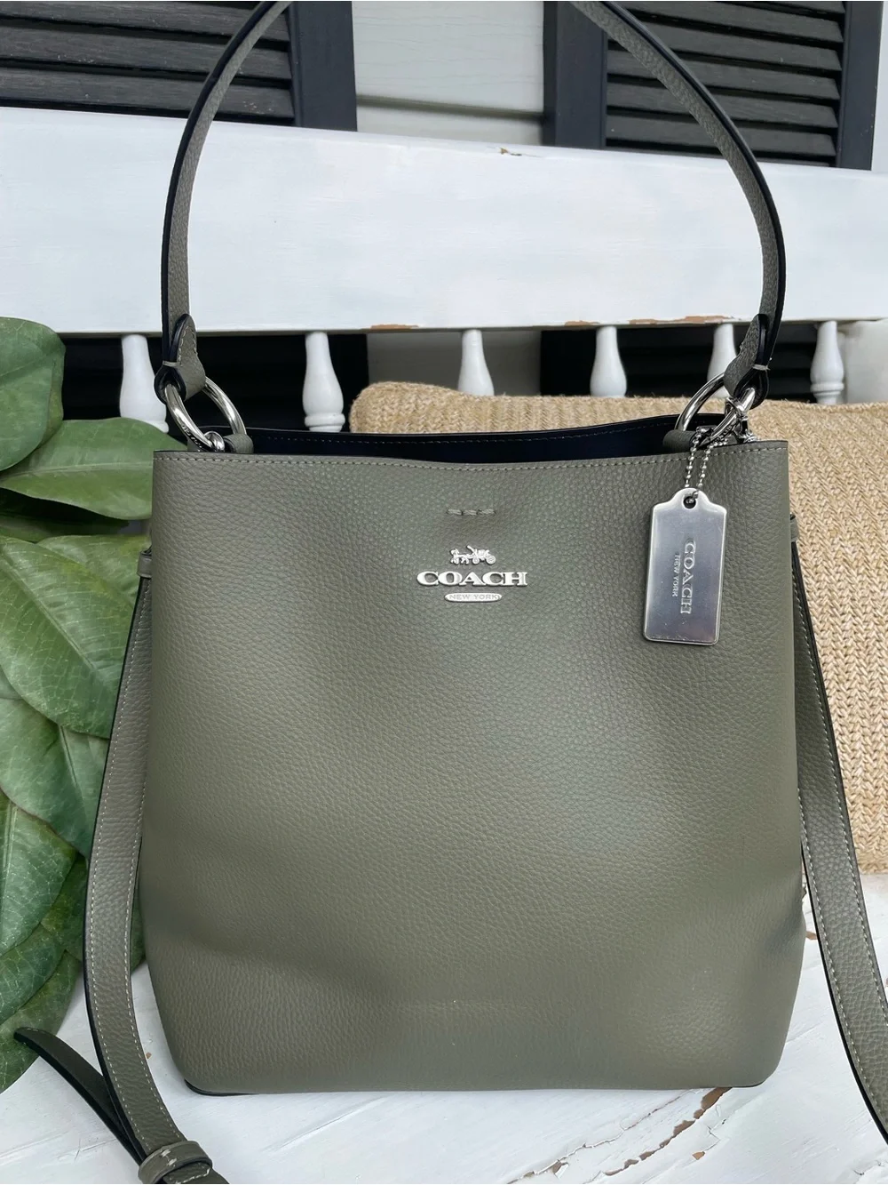 COACH Mollie Bucket Bag Olive Green Pebbled Leather